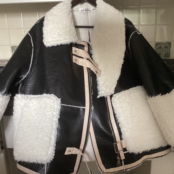BNNT KATE HEWKO Colour Block faux Shearling Aviator jacket. Large - Picture 1 of 9
